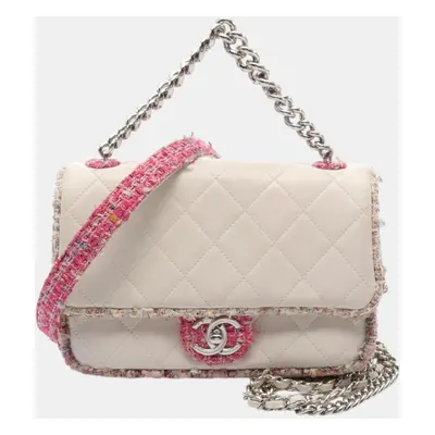 Chanel Leather Fabric White Pink Multicolor Matelasse Shoulder Bag