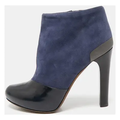 Fendi Navy Blue/Blue Leather and Suede Ankle Length Boots Size 37.5