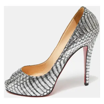 Christian Louboutin Silver/Black Water Snake Leather Very Prive Peep-Toe Pumps Size