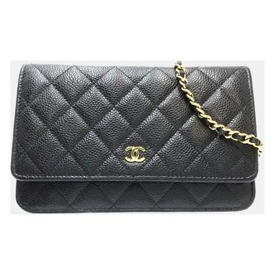 Chanel Black Caviar Leather Wallet On Chain