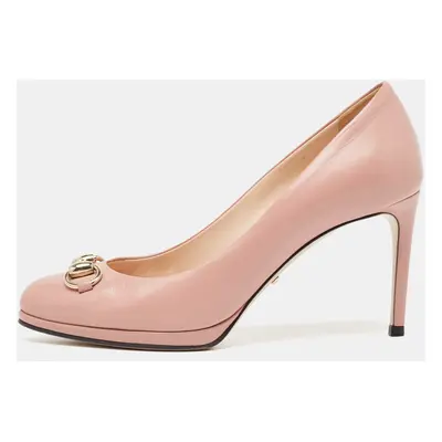 Gucci Pink Leather Round toe Horsebit Platform Pumps Size