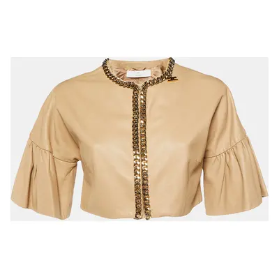 Elisabetta Franchi Beige Leather Chain Detail Bolero Jacket