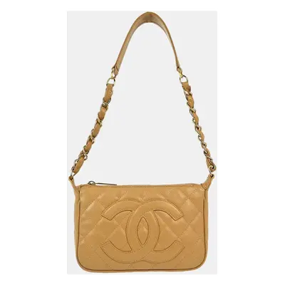 Chanel Beige Calfskin Chain Shoulder Bag