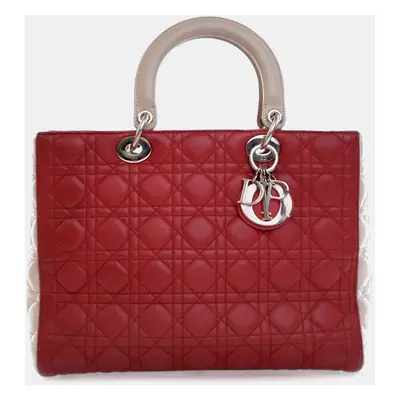 Dior Red Lambskin Leather Large Bicolor Cannage Lady Dior Bag