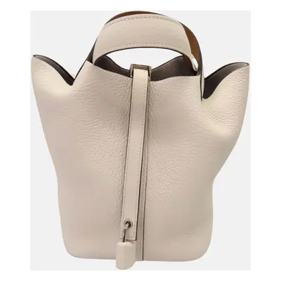 Hermes White Leather Picotin Lock Pm Eclat Handbag