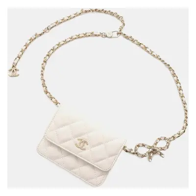 Chanel White Caviar Leather Matelasse Ribbon Chain Belt Bag