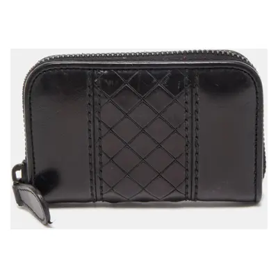 Bottega Veneta Black Intrecciato Leather Zip Coin Purse