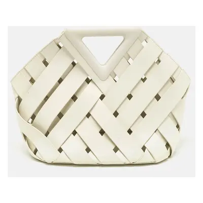 Bottega Veneta White Woven Leather Point Tote