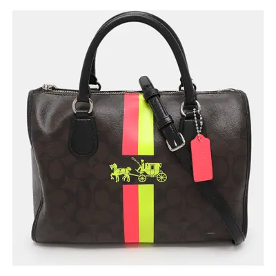 Coach Brown/Black Signature Coated Canvas and Leather Carriage Print Satchel