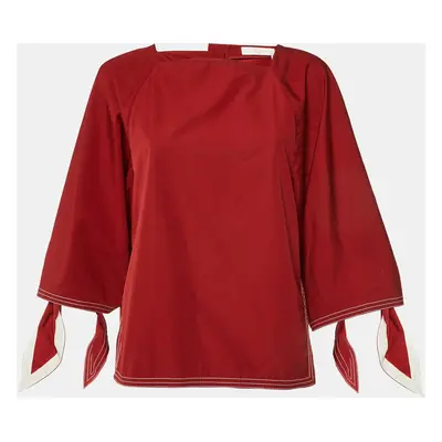 Chloe Dark Ruby Cotton Tie Sleeve Detail Blouse