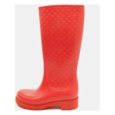 Louis Vuitton Coral Orange Monogram Rubber Splash Rain Boots Size