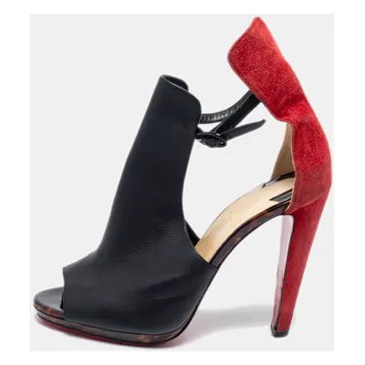 Christian Louboutin Black/Red Suede And Leather Barabara Cutout Ankle Boots Size