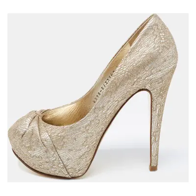 Gina Gold Lace and Leather Claire Platform Pumps Size