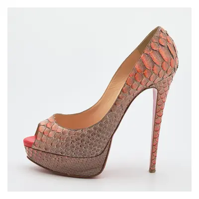 Christian Louboutin Orange/Grey Python Very Prive Peep Toe Pumps Size 39.5