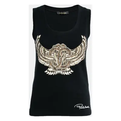 Roberto Cavalli Black Stretch Cotton Printed Tank Top