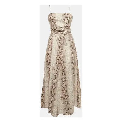 Zimmermann Pink Python Skin Print Linen Cut-Out Midi Dress