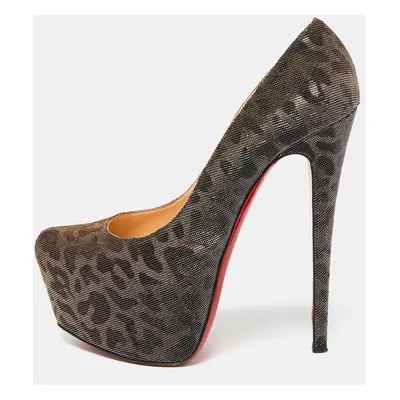 Christian Louboutin Metallic Lurex Fabric Leopard Print Daffodile Platform Pumps Size