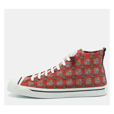 Burberry Red Check Fabric Kingly High Top Sneakers Size