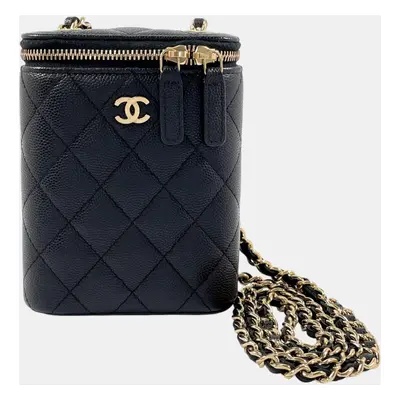 Chanel Black Matte Caviar Skin Matelasse Small Vanity Chain Shoulder Bag