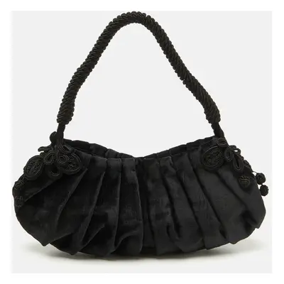 Prada Black Velvet Embroidered Vintage Shoulder Bag