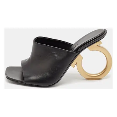 Salvatore Ferragamo Black Leather Astro Gancini Heel Slide Sandals Size