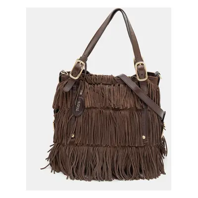 Tod's Brown Suede and Leather G-Line Frange Media Tote