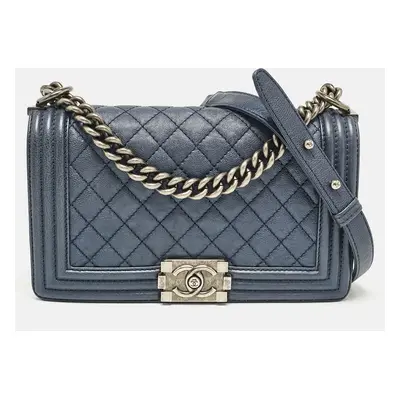 Chanel Navy Blue Quilted Leather Boy Flap Bag