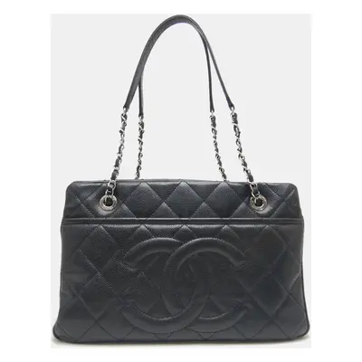 Chanel Black Leather Caviar Skin Matelasse Chain Tote Bag