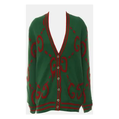 Gucci Green/Red Wool, Silk GG Knitted Cardigan