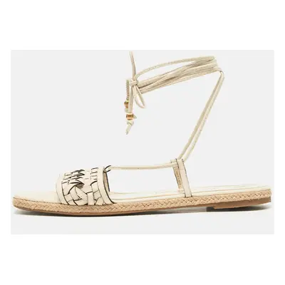 Tory Burch Cream Leather Ankle Wrap Flat Slides Size