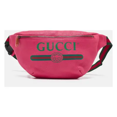 Gucci Pink Leather Logo Web Belt Bag