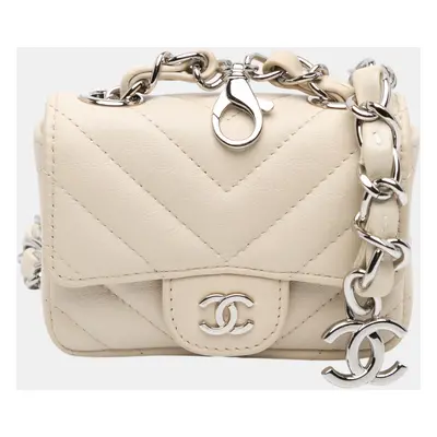 Chanel White Mini Chevron Lambskin Card Holder Chain Belt Bag