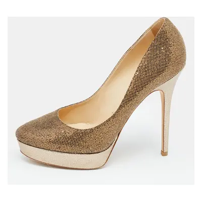 Jimmy Choo Gold Glitter Fabric And Embossed Leather Eros Platform Pumps Size