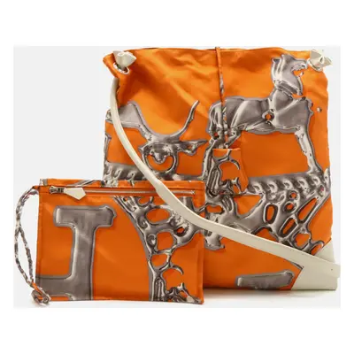 Hermes Orange Canvas Silky City Pm Silk Leather Shoulder Bag