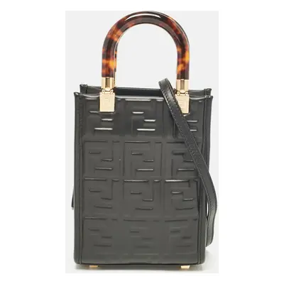 Fendi Black Zucca Embossed Leather Mini Sunshine Tote