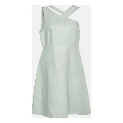 Valentino Sage Green Linen Asymmetric Neck Mini Dress