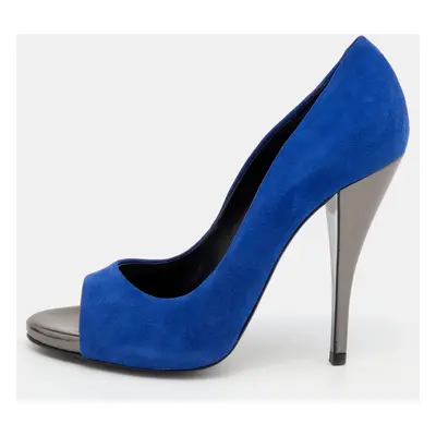 Pierre Hardy Blue Suede Open Toe Pumps Size