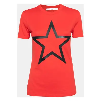 Givenchy Red Cotton Star Appliqued Short Sleeve T-Shirt