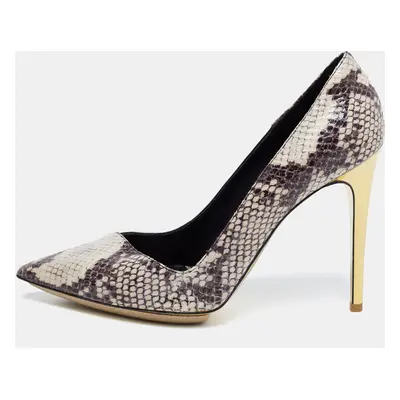 Stella McCartney Tri Color Faux Patent and Snakeskin Embossed Leather D'orsay Pumps Size 38.5