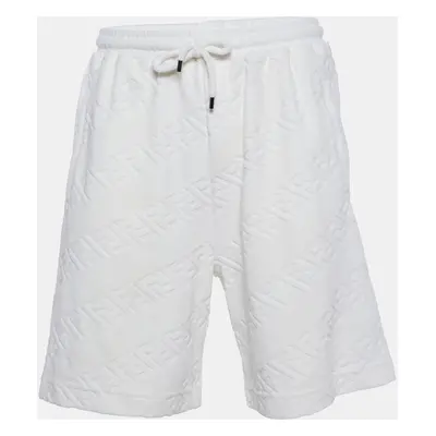 Fendi White FF Velour Cotton Shorts