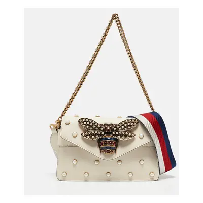 Gucci Off White Leather Mini Pearl Queen Margaret Broadway Shoulder Bag