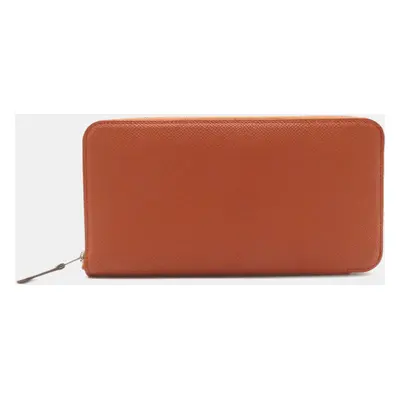 Hermes Azap Silk'In Leather Long Wallet Orange Leather