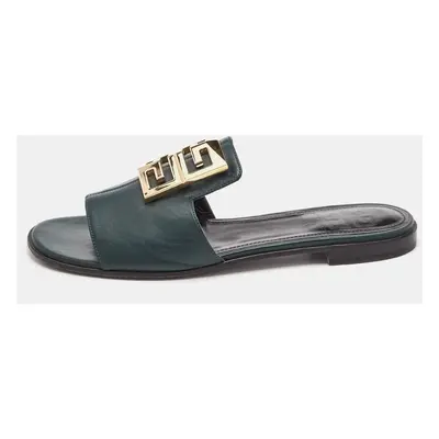 Givenchy Dark Green Leather 4G Flat Slides Size