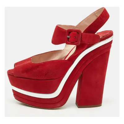 Miu Miu Red Suede Platform Ankle Strap Sandals Size