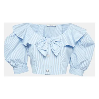 Alessandra Rich Stripe Cotton Bow Detail Crop Top