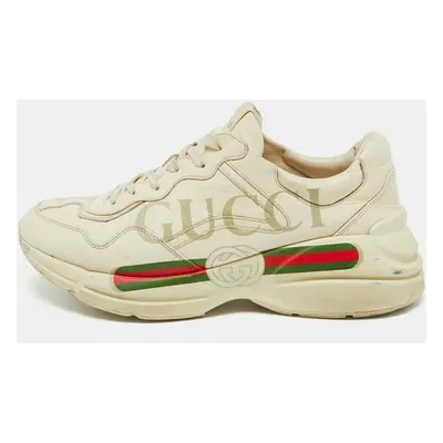 Gucci Cream Leather Rhyton Vintage Gucci Logo Sneakers Size 43.5