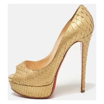 Christian Louboutin Gold Python Lady Peep Pumps Size