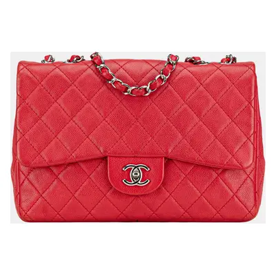 Chanel Red Jumbo Classic Caviar Single Flap