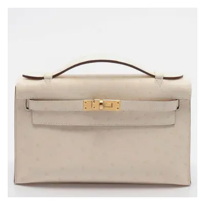 Hermes Ivory White Leather Mini Kelly Ostrich Handbag