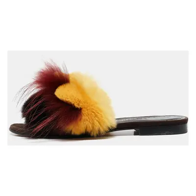 Manolo Blahnik Multicolor Mink Fur Slide Sandals Size